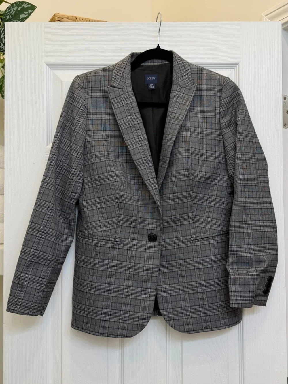 J. Crew Gray Plaid One Button Blazer with Single-Button Front Size 4p